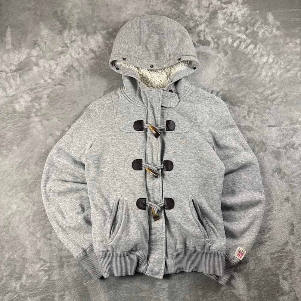 Aeropostale Womens Large Gray Sherpa Lined Toggle Hooded Jacket